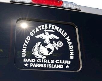 MARINE CORPS Female Slide Window Decal - USMC  "Bad Girl's Club" Veteran - Truck Car & Suv Vehicle - Military Armed Forces Sticker Decor