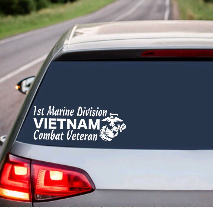 MARINE CORPS 1st Marine Division - Combat Veteran - USMC United States Armed Forces Military - Decal Sticker Car Truck Suv Vehicle  Window