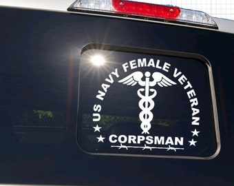 US NAVY Female Veteran Corpsman - Truck Slide Window Decal - USN United States Retired Sticker - Military Sailor - Car Truck suv Vehicle