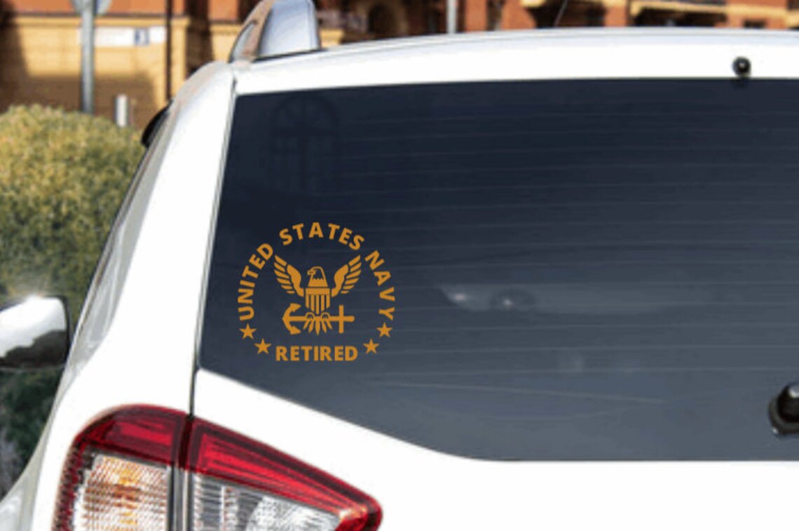 thumbnail interactive-video image 1 of US Navy Retired Vinyl Car Window Decal – 6 Inch, White, Made In USA 1 of 5