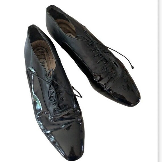 Vintage Bally Black Patent Leather Lace up Oxford Shoes  display picture 3