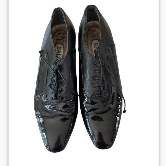 Vintage Bally Black Patent Leather Lace up Oxford Shoes  display picture 1