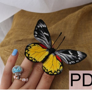 Roter Fleck Jezebel Schmetterling stumpwork Stickerei 3d digitales DIY Muster PDF Datei fertig zum Drucken. Wohndekoration