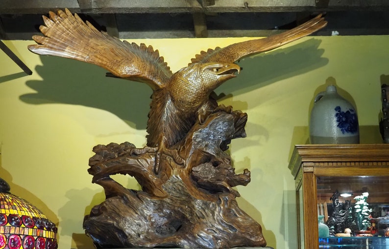 Massive Carved Wooden Eagle Statue Museum Piece Etsy