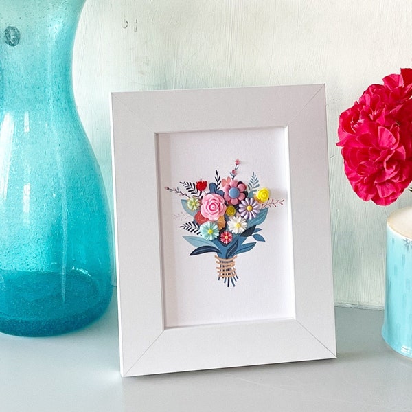 Framed Handmade Bouquet of Flowers Picture | Gift of Flowers | 3D Flowers Picture