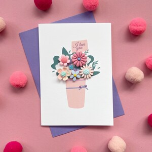 Love You Floral Valentine's Day Card A6, Romantic Card For Valentine, Flowers Card for her