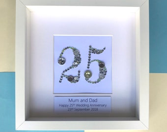 Personalised 25th Anniversary Gift for Couples, Silver Wedding Anniversary Gift, Silver Anniversary Frame, Gift For Parents