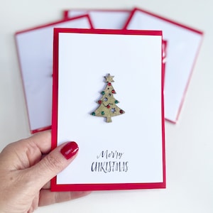 Packung mit 2, 5 oder 10 handgefertigten Weihnachtskarten, Luxuskarten, Weihnachtskartenset, handgefertigte Weihnachtskarten, verzierte Weihnachtskarten