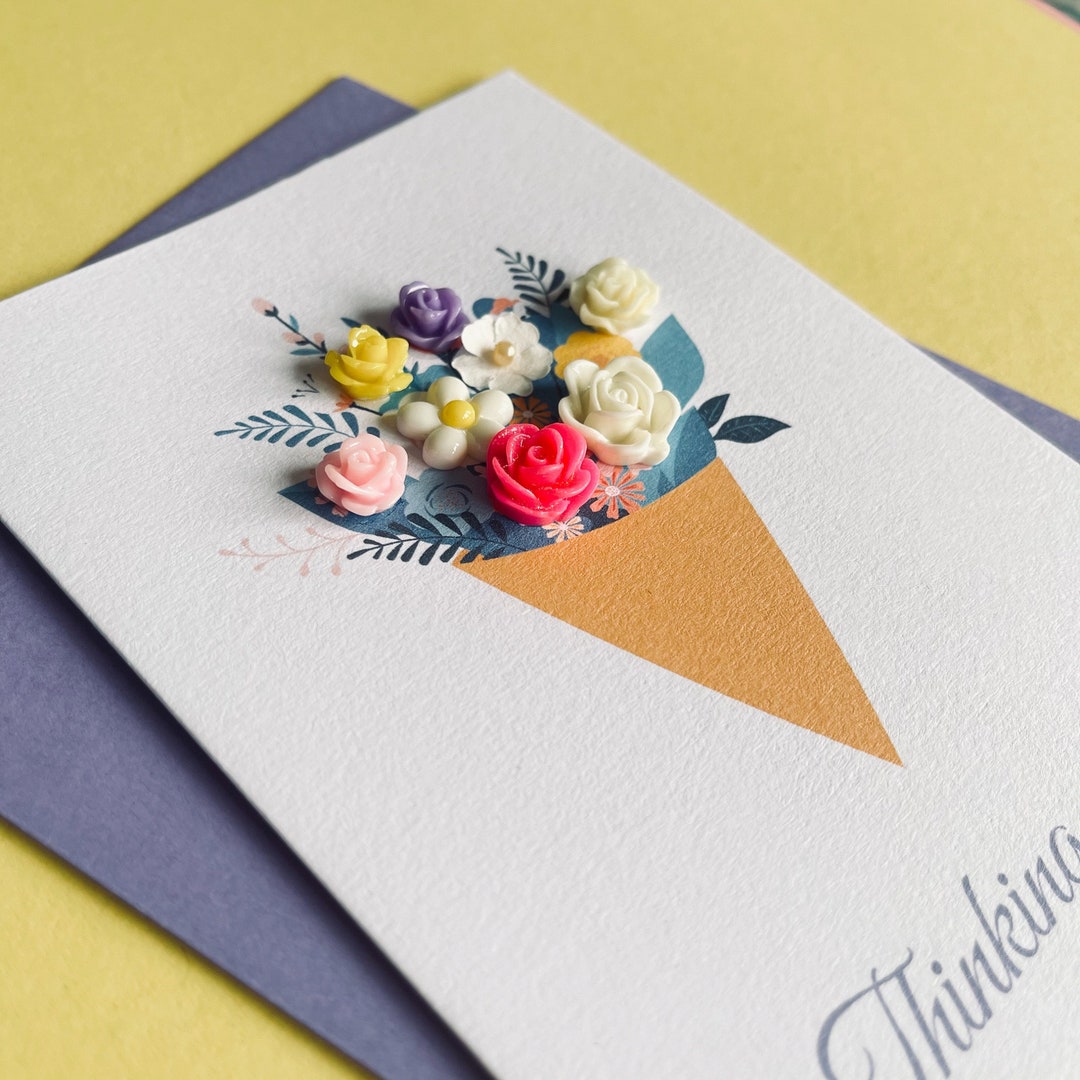Thinking of You Handmade Card A6, Floral Card, Bouquet of Flowers ...