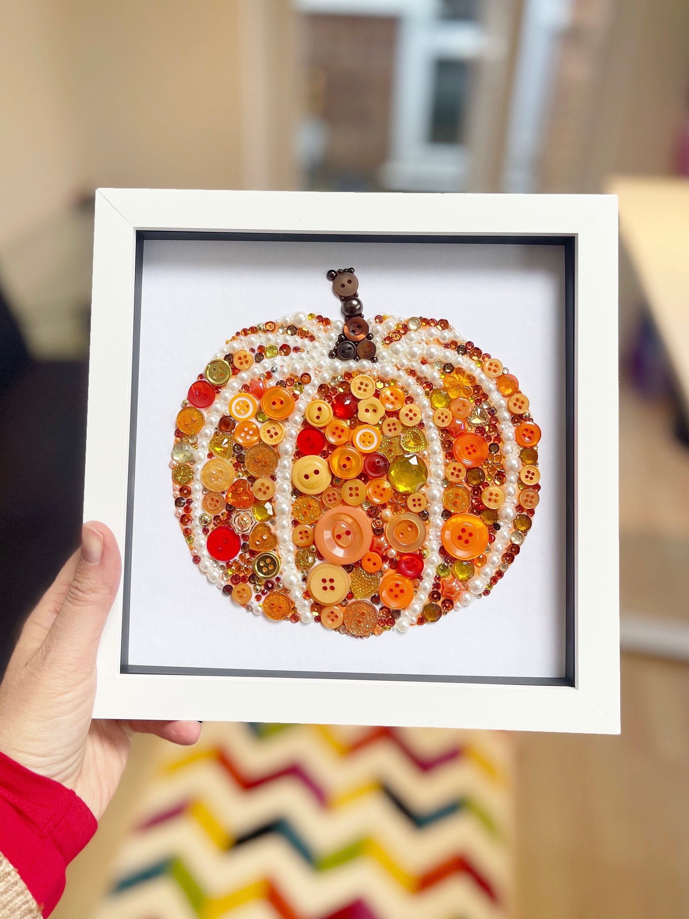 Halloween Framed Pumpkin Decor, Sparkly Pumpkin Button Art Halloween Framed Pumpkin Decor, Sparkly Pumpkin Button Art