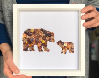 Mother's Day Mama Bear Button Art, Bear Cub Artwork, Mummy and Baby Bear Picture, Brown Bear, Grizzly Bear