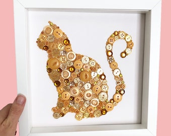 Golden Ginger Cat Button Art, Gift For A Cat Lover, Framed Pet Wall Art, Orange Cat Wall Decor, Unique Gift Idea For Animal Lover