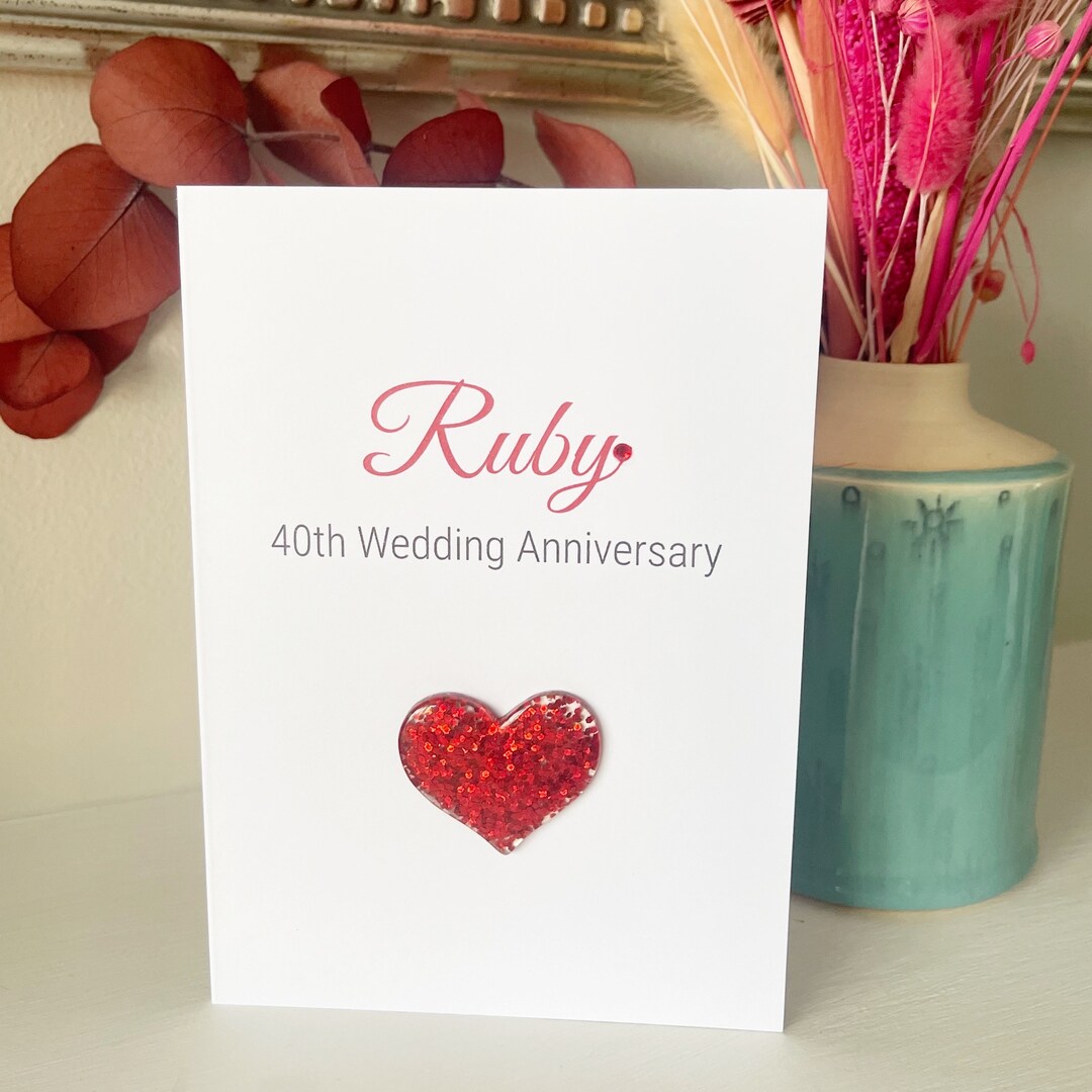 Handmade Ruby Wedding Anniversary Card A6, 40th Anniversary Greeting ...