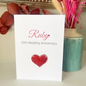 Cartão de aniversário de casamento de rubi feito à mão A6, cartão de felicitações de 40 anos, comemoração de aniversário, 40 anos de casamento