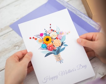 Special Mothers Day Card, Floral Card for Mum with Flowers, Bouquet of Flowers Greetings Card for Mom, Floral Mother’s Day Card