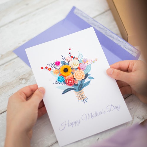 Special Mothers Day Card, Floral Card for Mum with Flowers, Bouquet of Flowers Greetings Card for Mom, Floral Mother’s Day Card