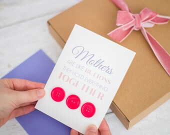 Mother's Day Card, Mothers Are Like Buttons Card, Buttons Card for Mum, Handmade Card for Mom