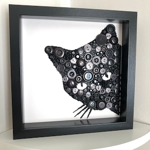 Black Cat Button Art, Framed Cat Picture, Peeping Cat Wall Art, Cat Lover Gift Idea, Pet Memorial Frame, Sparkly Cat Wall Decor