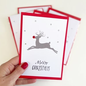 Pack 2, 5 10 handgemaakte Rudolph kerstkaarten, rendieren kerstkaarten, luxe kerstkaarten, kerstkaartpakket, blanco kaarten