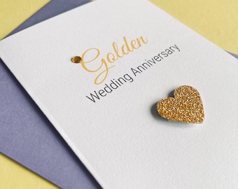 Handmade Golden Wedding Anniversary Card A6, 50th Anniversary Greeting Card, Gold Anniversary Celebration, 50 Years Married