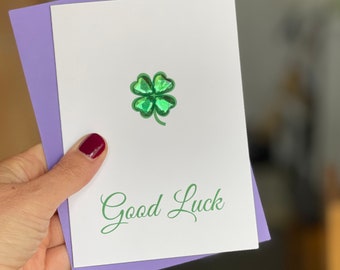 Handmade Good Luck Card, 4 Leaf Clover Card, Four Leaf Clover, Lucky Shamrock, 3D Greeting Card