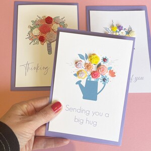 Pacote de 3 cartões feitos à mão A6, cartão de envio de flores, cartões Just Because, cartões pensando em você