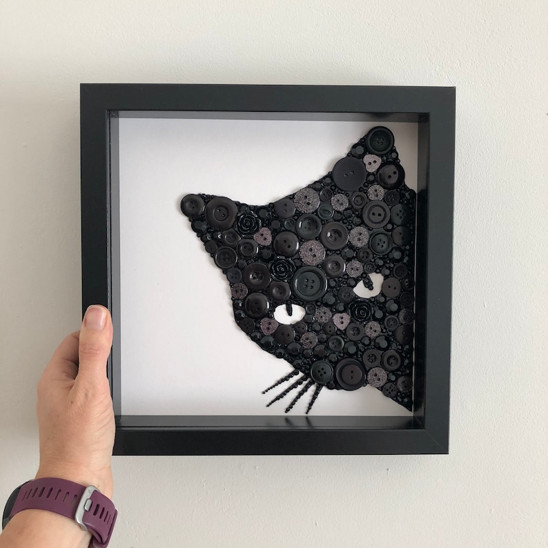 Black Cat Button Art Framed Cat Picture Peeping Cat Wall Etsy