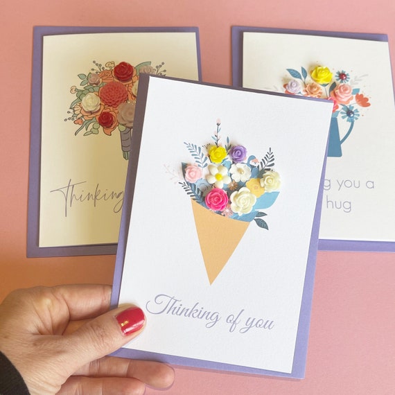 Pack of 3 Handmade Cards A6, Send Flowers Card, Just Because
