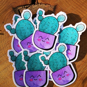 Sticker Cactus Souriant, Sticker Bouteille D'eau En Vinyle, Stickers Imperméables, Stickers Peinture Originale, Aquarelle, Artiste De L'Oregon, Cactus