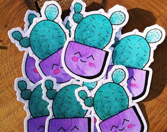 Smiling Cactus Sticker, Vinyl Water Bottle Sticker, Water Proof Stickers, Original Painting Stickers, Watercolor Art, Oregon Artist, Cactus