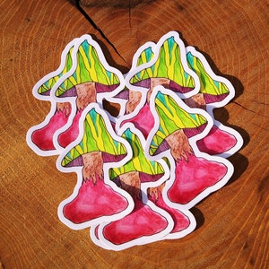 Roter und gelber konischer Pilz-Aufkleber, Vinyl-Wasserflaschen-Aufkleber, wasserfeste Aufkleber, Original-Gemälde-Aufkleber, Aquarell-Kunst, Oregon