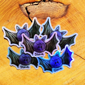 Steve the Bat HOLOGRAPHIC Sticker, Holographic Vinyl Sticker, Bat, Nocturnal Animals, Holographic Stickers, Nature Stickers, Animal Stickers