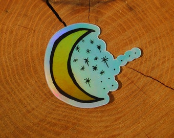 Pegatina holográfica de luna creciente y estrellas, pegatina grande, pegatina holográfica, luna creciente, luna, pegatinas de brujas, pegatinas lunares