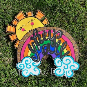 Sunshine and Rainbow Leopard Door Hanger - Spring Summer Decor - Spring Door Hanger - Summer Door Hanger - Rainbow Door Hanger