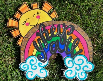 Sunshine and Rainbow Leopard Door Hanger - Spring Summer Decor - Spring Door Hanger - Summer Door Hanger - Rainbow Door Hanger