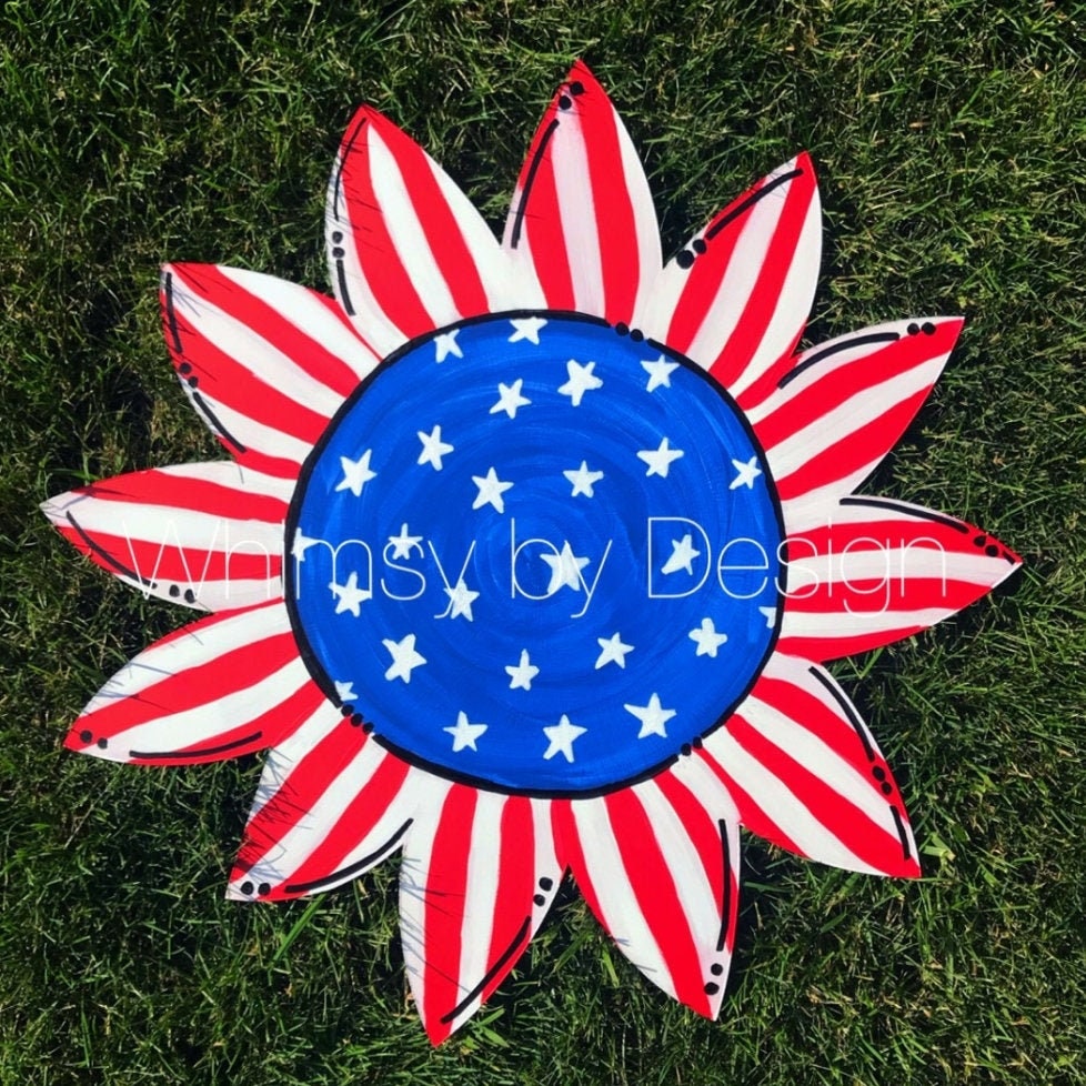 Patriotic Sunflower Door Hanger Sunflower Door Decor Summer Etsy