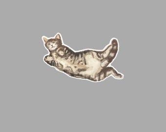 Sunbathing Gray Tabby Cat Weatherproof Vinyl Sticker