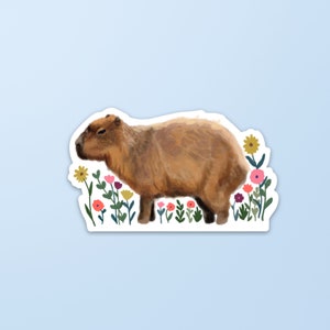 Capybara with Flowers Weatherproof Vinyl Sticker