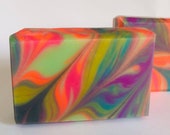 SOAP LIQUID FEATHERS Colorful Handmade Cold Process Soap, Essential Oils of fir, amyris, anise, peppermint, cedar and orange fragrance.