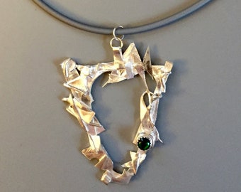JEWELRY: FUSED SILVER Pendant Necklace with a Green Paua Shell Cabochon -- Contemporary Handmade Sterling Silver Jewelry