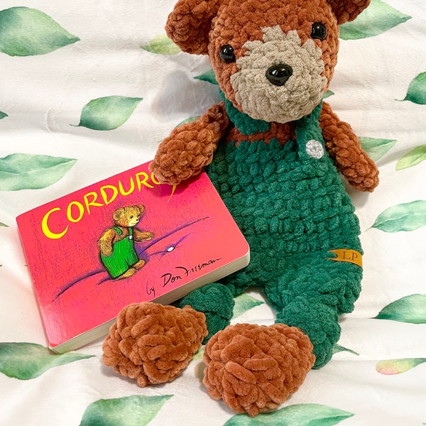 Made To Order Corduroy Inspired Book Buddy Crochet Snuggler with Free Book