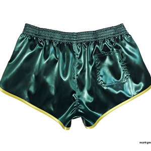 Short Sprinter XL wetlook brillant satin short poche satin satin short de sport vert foncé jaune image 3