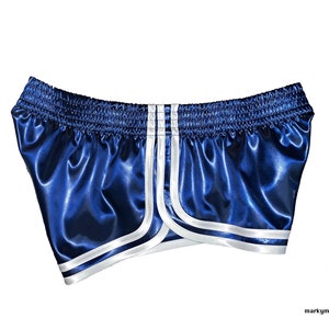 Shorts L kurz 2.0 Satin Sprinter wetlook blau weiß kurze Glanzshorts racer Sportshorts Bild 3