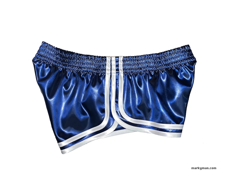 Short M short 2.0 Satin Sprinter wetlook bleu blanc short brillant short de sport racer image 3