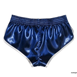 Short M short 2.0 satin sprinter avec bosse wetlook bleu blanc short brillant short racer slip short de sport image 3