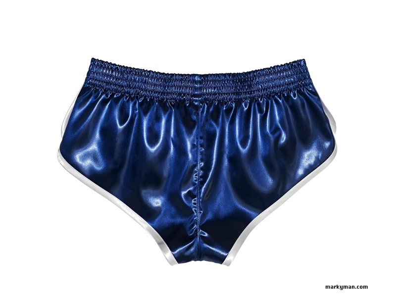 Short M short 2.0 satin sprinter avec bosse wetlook bleu blanc short brillant short racer slip short de sport image 3