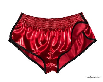 racer shorts XL 2.0 extra short wetlook satin shorts shiny fire red runner pants glossy underwear