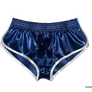 Short M short 2.0 satin sprinter avec bosse wetlook bleu blanc short brillant short racer slip short de sport image 2