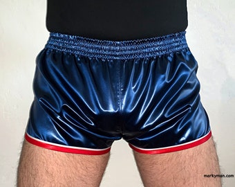 shiny runner shorts L wetlook slippery Satin bright dark blue Sateen