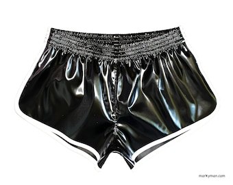 wetlook runner shorts M shiny slippery glossy satin shorts with pocket